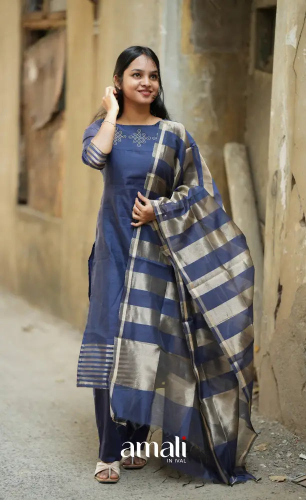 Athira Navy Blue Chanderi Salwar salwar