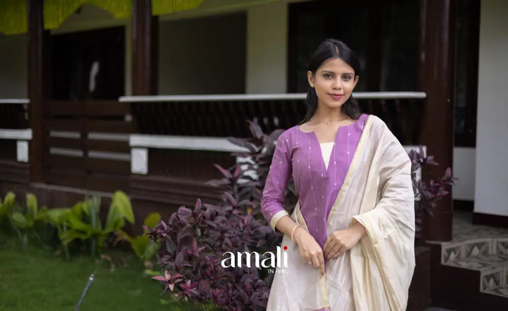 Athira Salwar - Lavender and Off white salwar