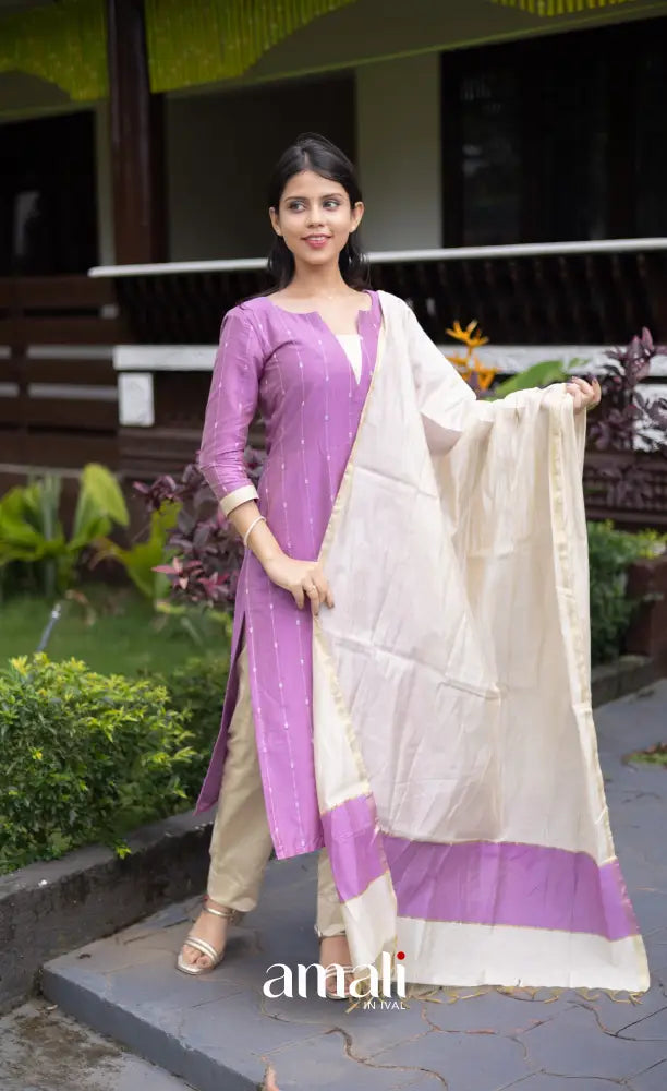 Athira Salwar - Lavender and Off white salwar