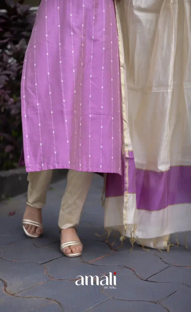 Athira Salwar - Lavender and Off white salwar