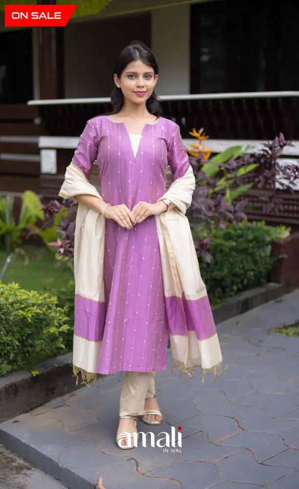 Athira Salwar - Lavender and Off white salwar