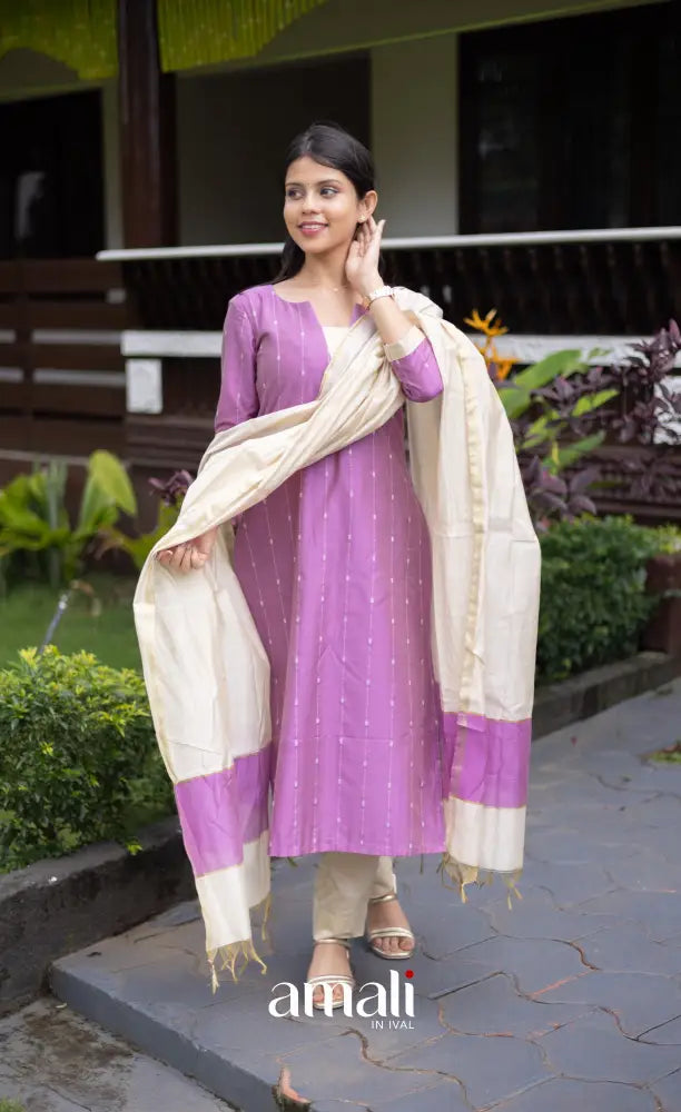 Athira Salwar - Lavender and Off white salwar