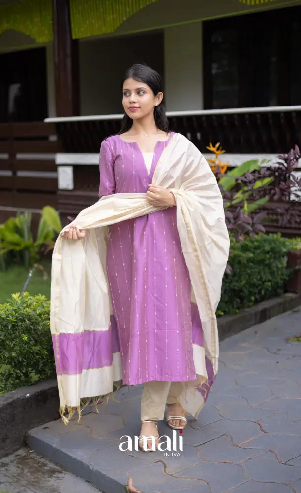 Athira Salwar - Lavender and Off white salwar