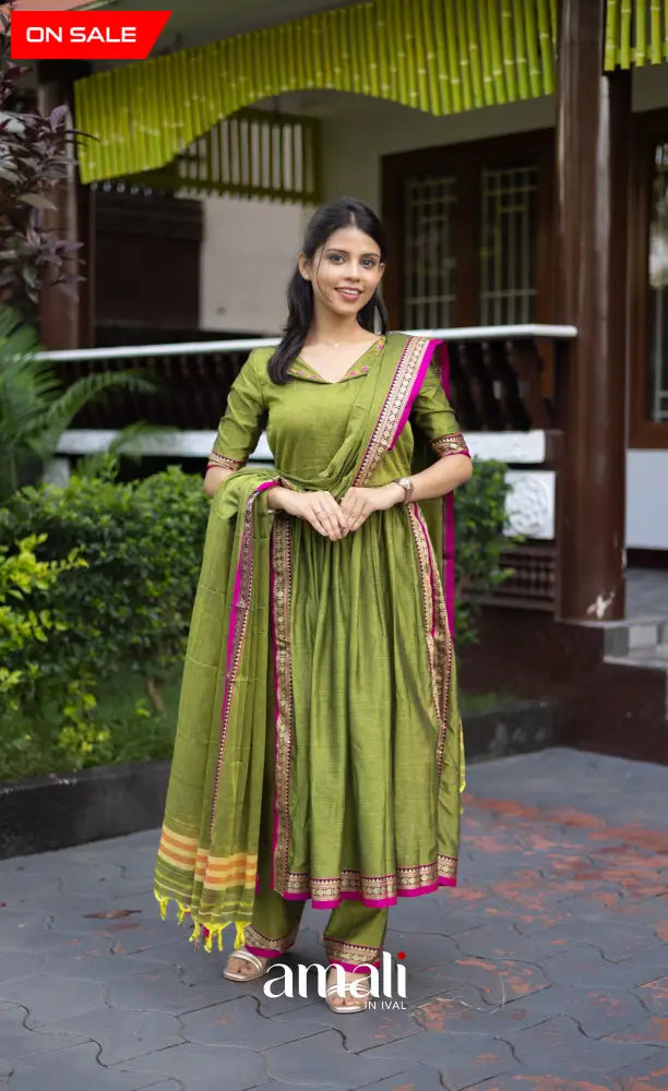 Athira Salwar - Leaf Green salwar