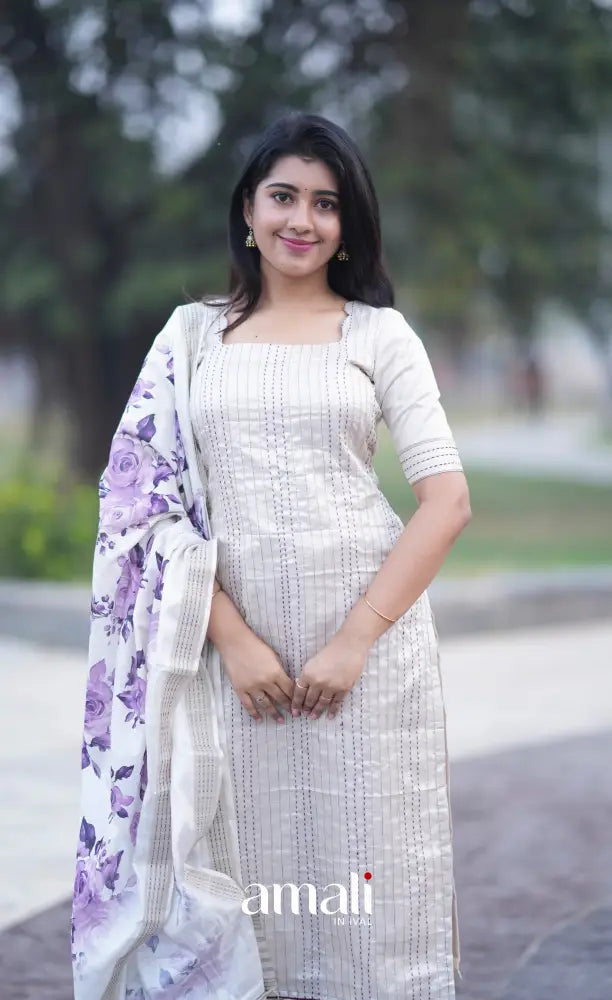 Athira Salwar - Off white and Purple salwar