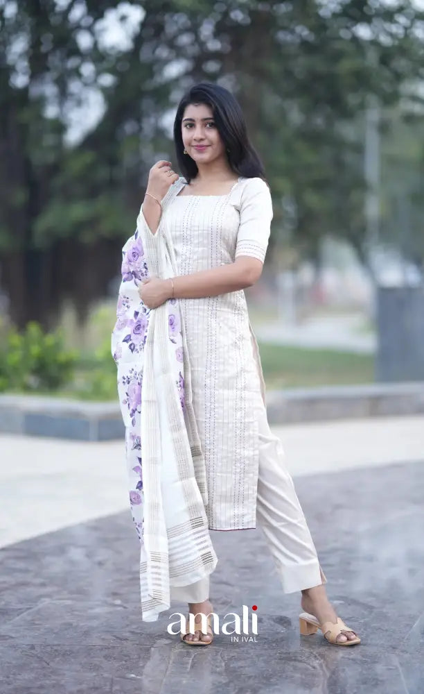 Athira Salwar - Off white and Purple salwar