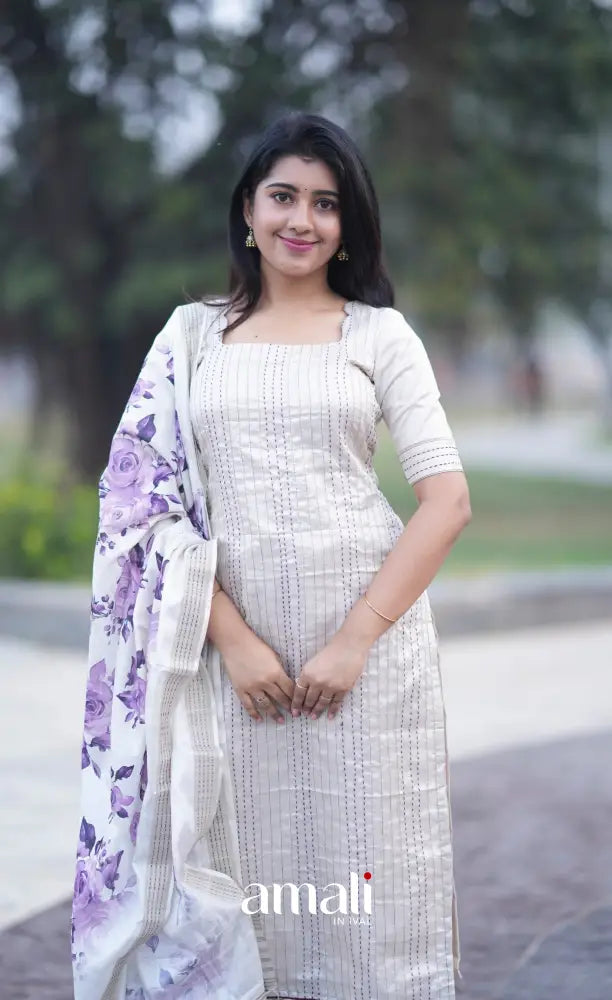 Athira Salwar - Off white and Purple salwar