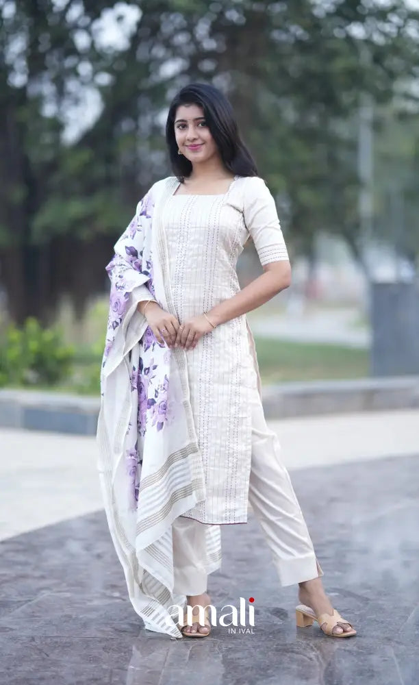 Athira Salwar - Off white and Purple salwar