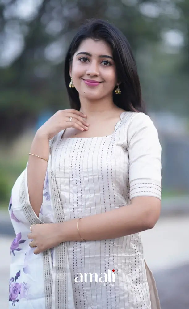 Athira Salwar - Off white and Purple salwar