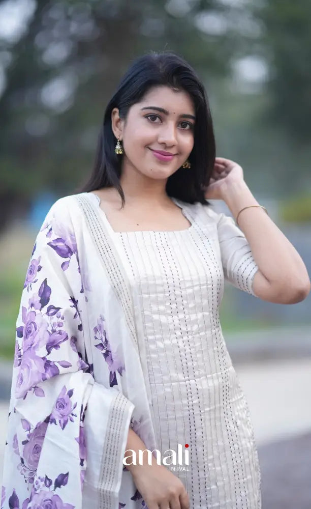 Athira Salwar - Off white and Purple salwar