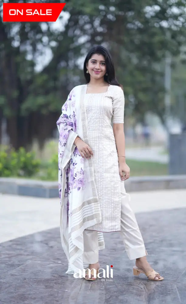 Athira Salwar - Off white and Purple salwar