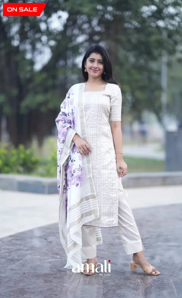 Athira Salwar - Off white and Purple salwar