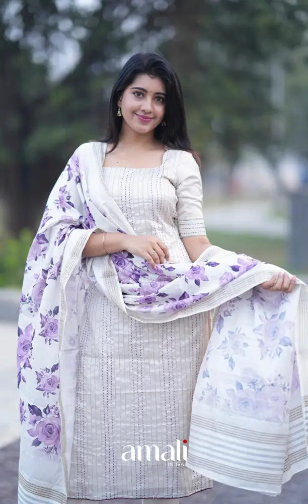 Athira Salwar - Off white and Purple salwar