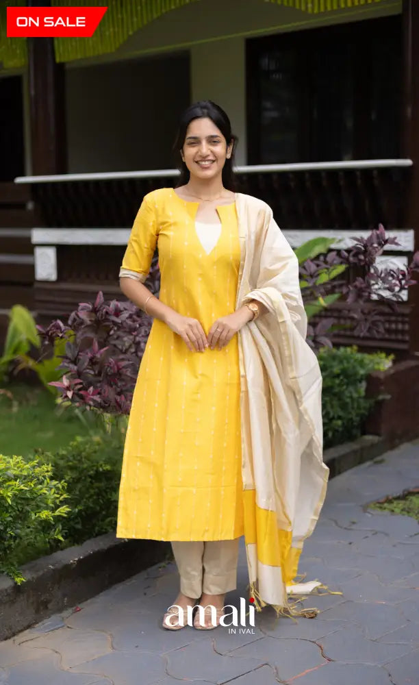 Athira Salwar - Off white and Yellow salwar