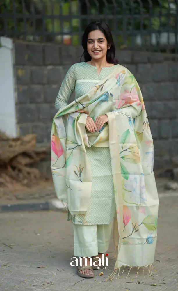 Athira Viscose Tissue Blend Salwar - Pastel mint green salwar