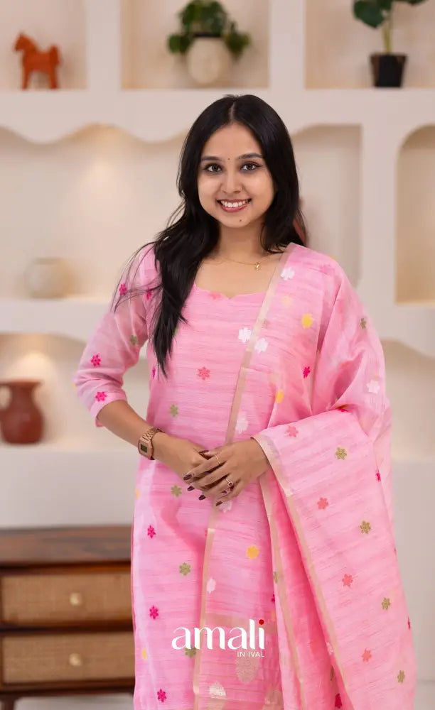 Baby Pink Viscose Chanderi Salwar Set - salwar