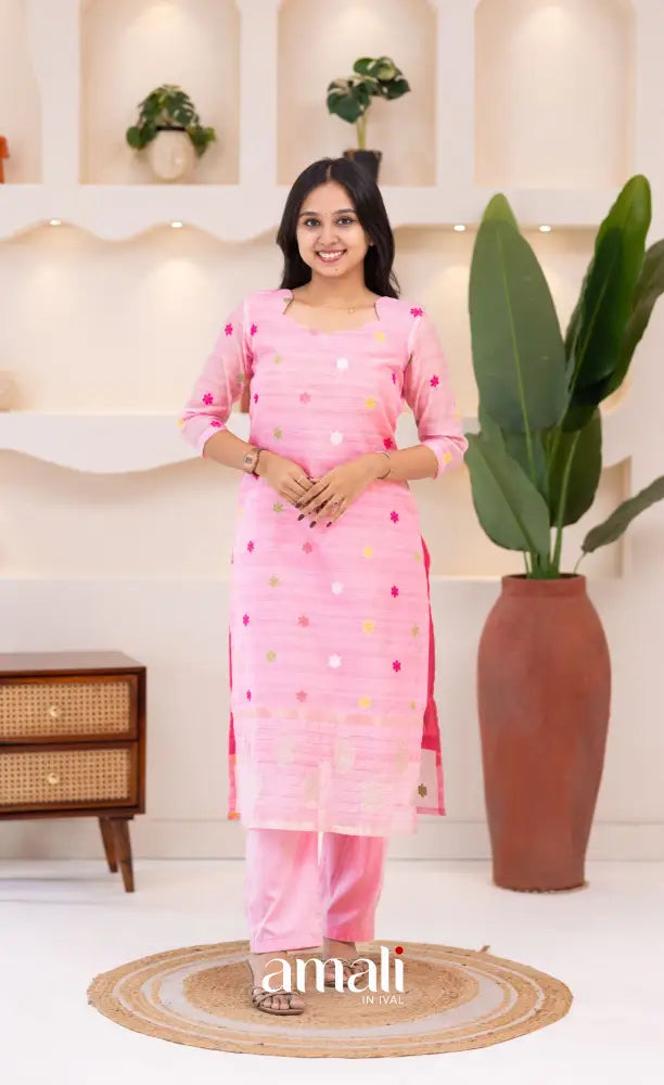 Baby Pink Viscose Chanderi Salwar Set - salwar