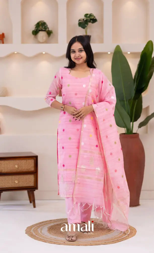 Baby Pink Viscose Chanderi Salwar Set - salwar
