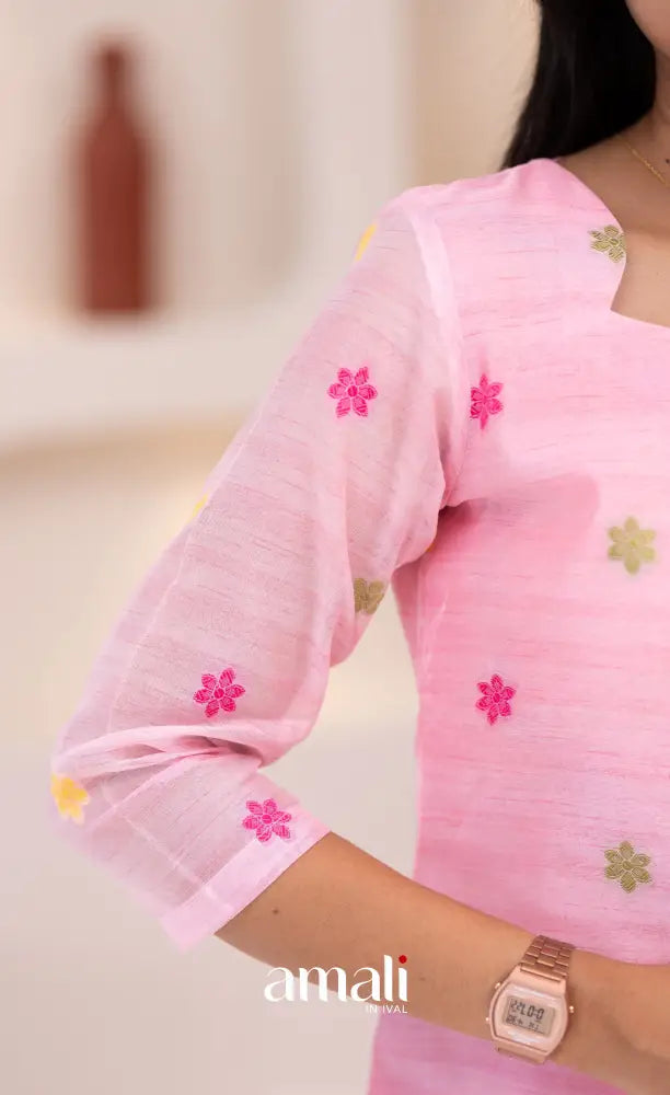 Baby Pink Viscose Chanderi Salwar Set - salwar