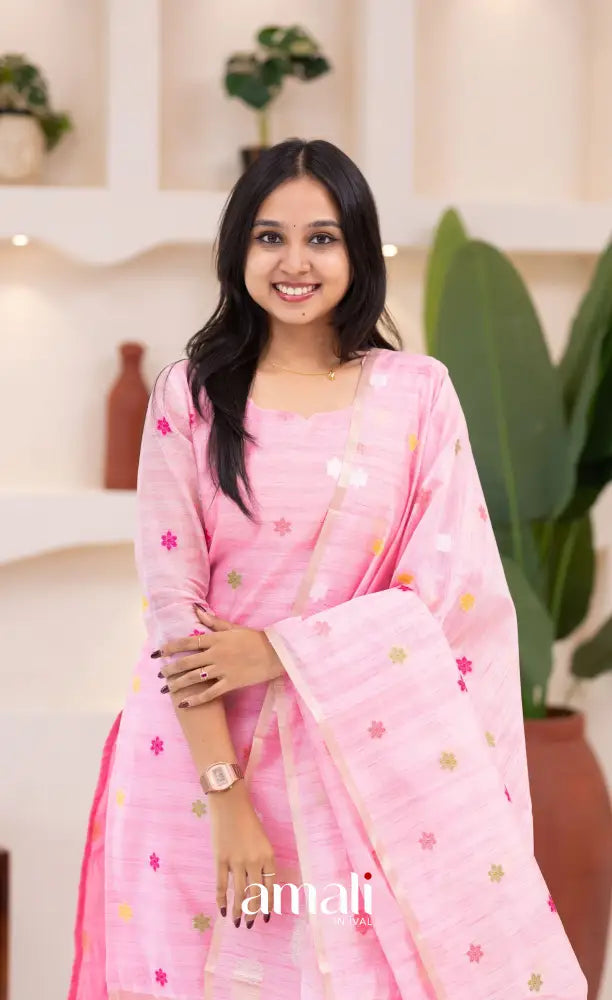 Baby Pink Viscose Chanderi Salwar Set - salwar