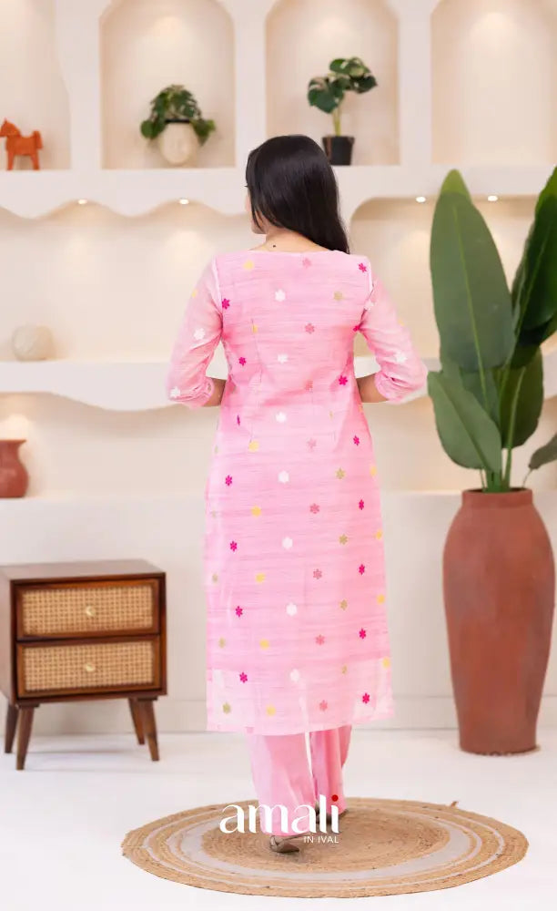 Baby Pink Viscose Chanderi Salwar Set - salwar