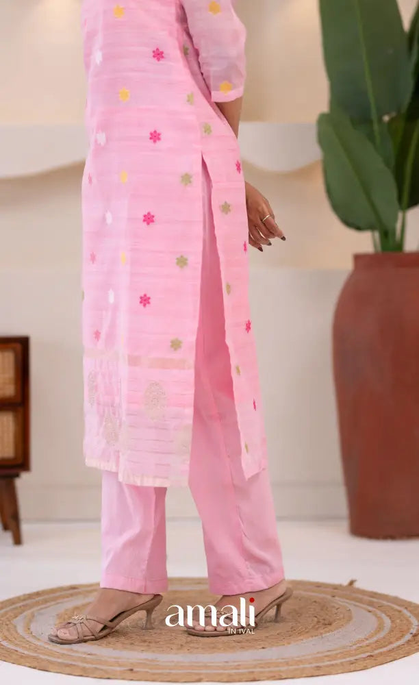 Baby Pink Viscose Chanderi Salwar Set - salwar