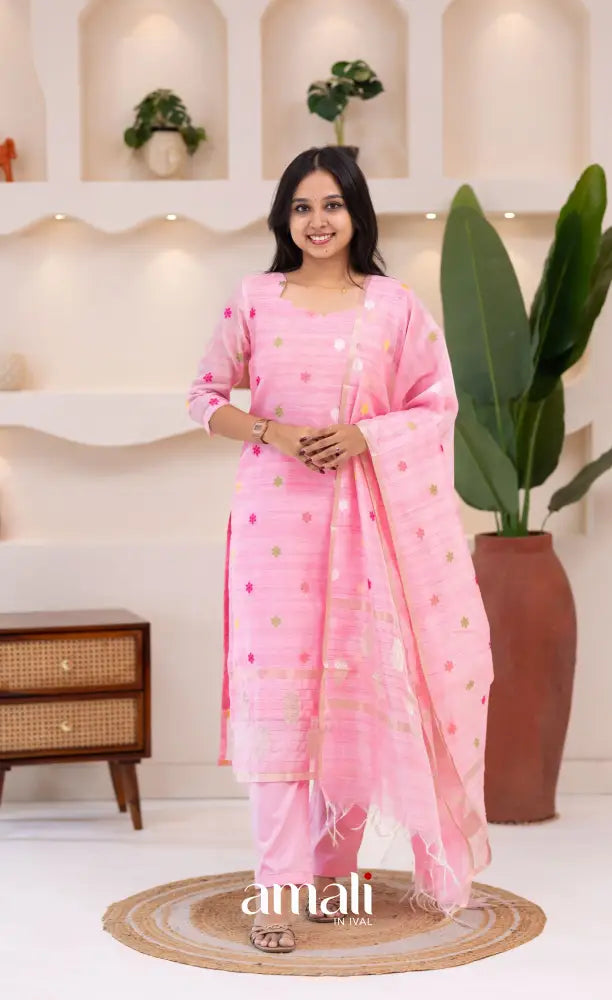 Baby Pink Viscose Chanderi Salwar Set - salwar