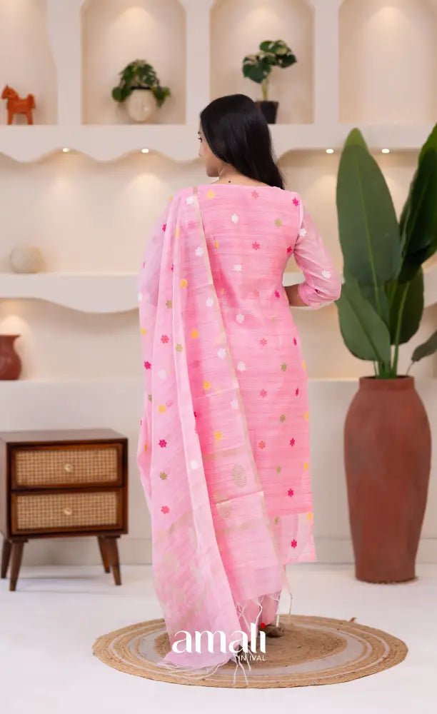 Baby Pink Viscose Chanderi Salwar Set - salwar
