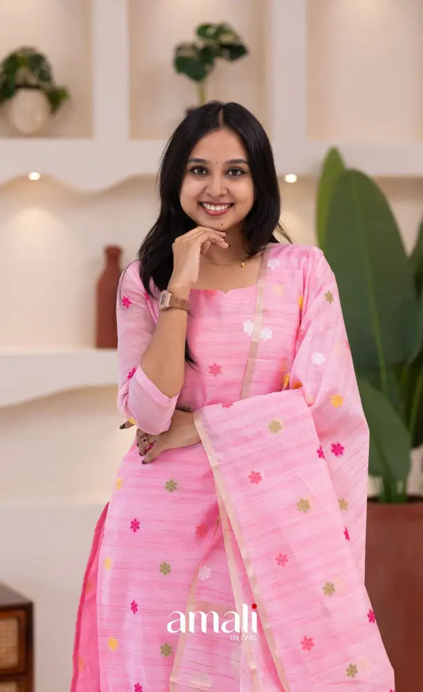 Baby Pink Viscose Chanderi Salwar Set - salwar