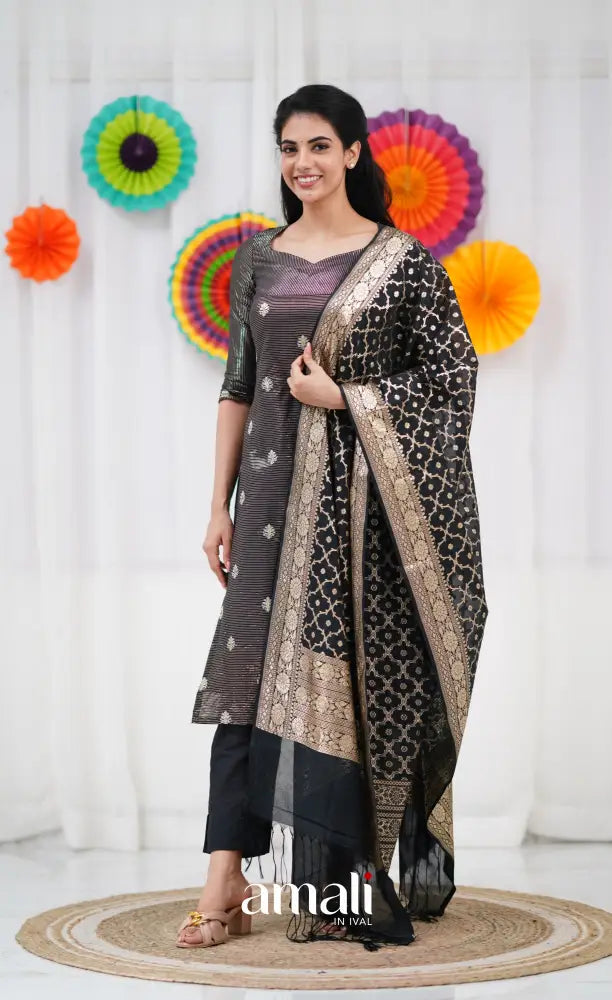 Bavana Banarasi Silk Cotton Salwar - Black salwar