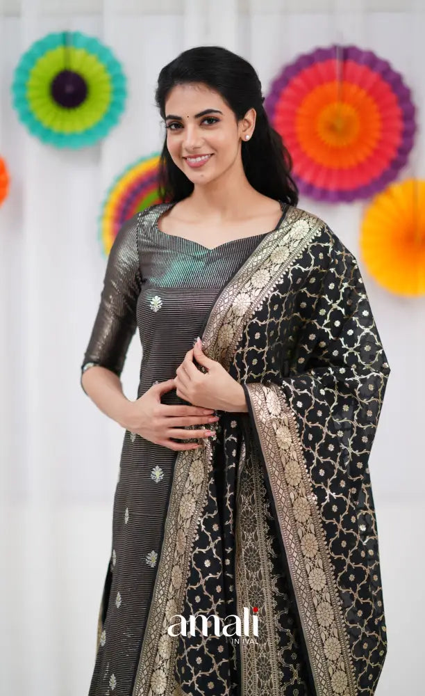 Bavana Banarasi Silk Cotton Salwar - Black salwar