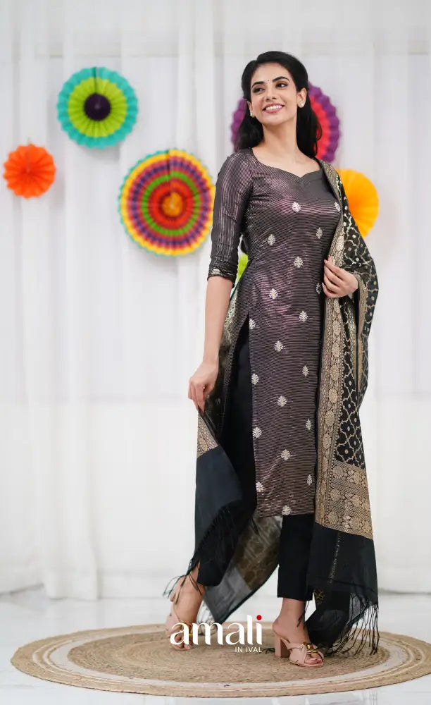 Bavana Banarasi Silk Cotton Salwar - Black salwar