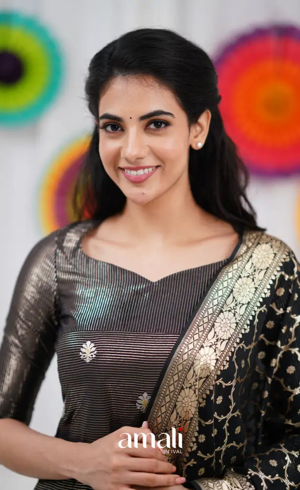 Bavana Banarasi Silk Cotton Salwar - Black salwar