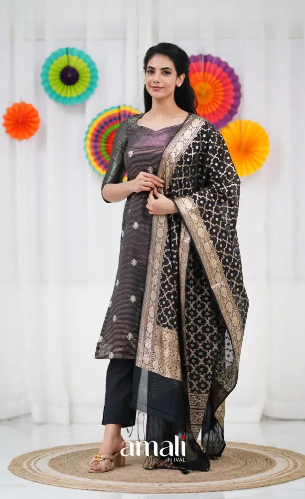 Bavana Banarasi Silk Cotton Salwar - Black salwar