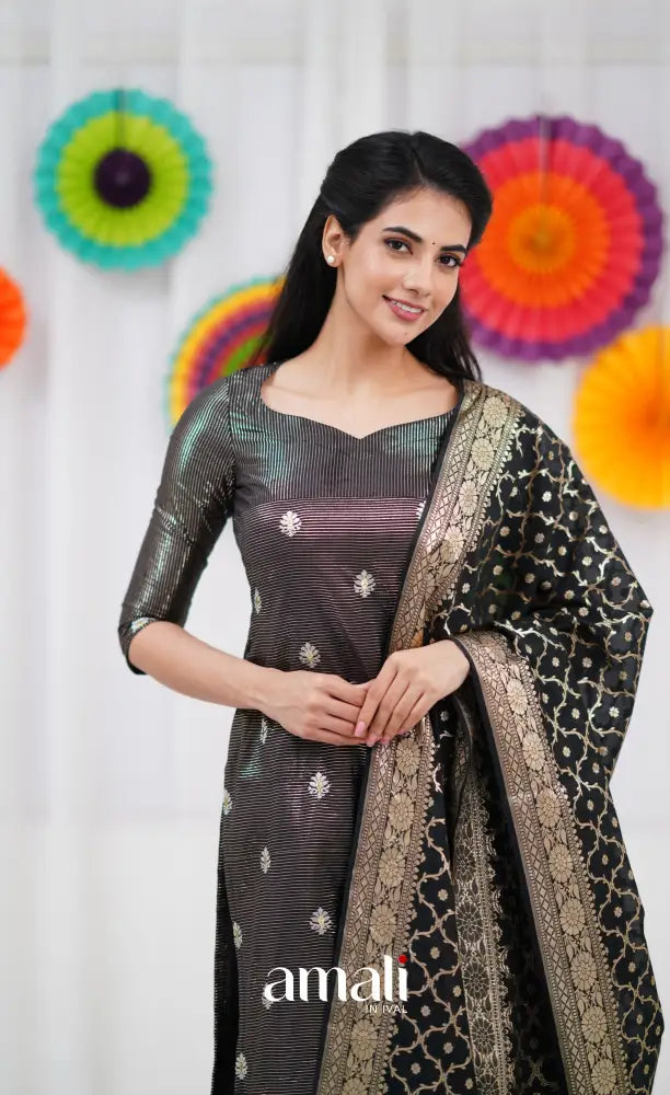 Bavana Banarasi Silk Cotton Salwar - Black salwar