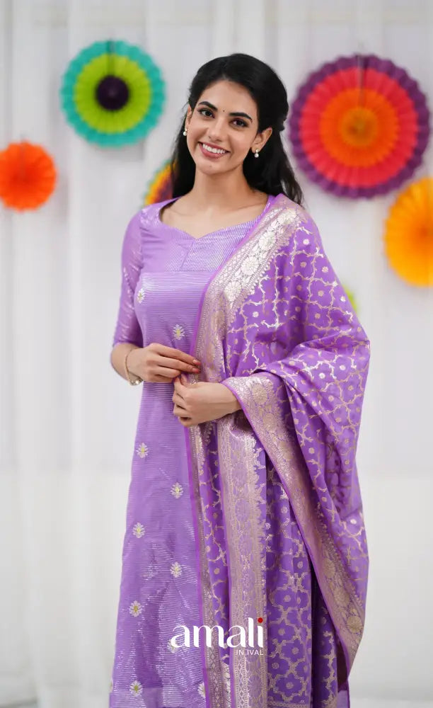 Bavana Banarasi Silk Cotton Salwar - Lavender salwar