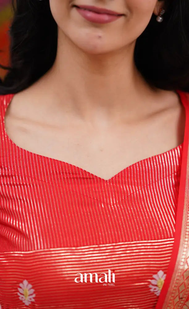 Bavana Banarasi Silk Cotton Salwar - Red salwar