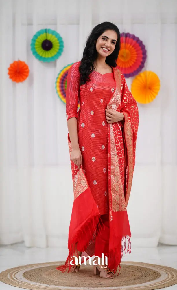 Bavana Banarasi Silk Cotton Salwar - Red salwar