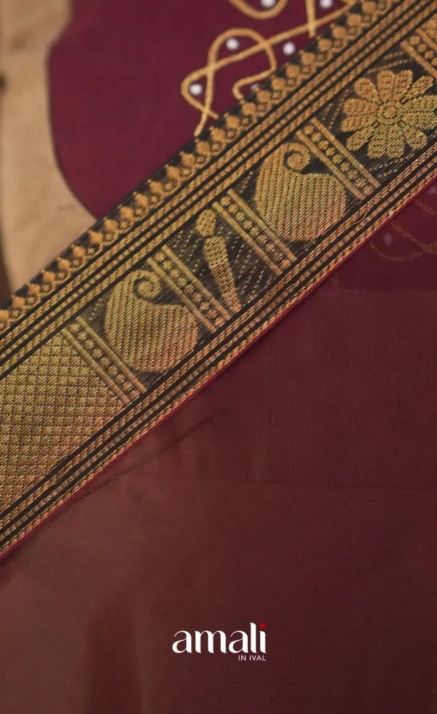 Beige and Dark Maroon Cotton Anarkali Anarkalis