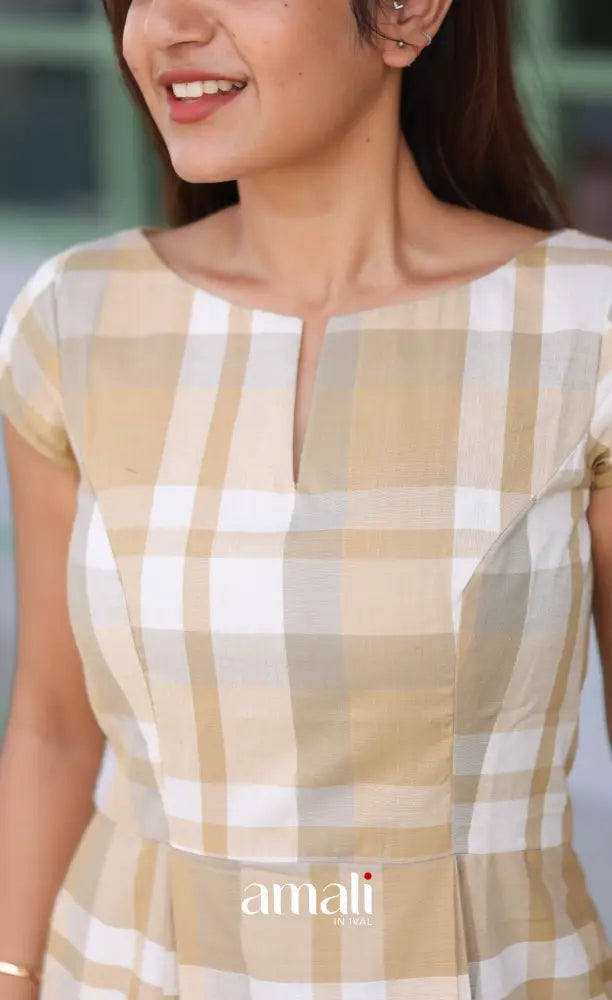 Beige Checks Indo Western Dress - salwar