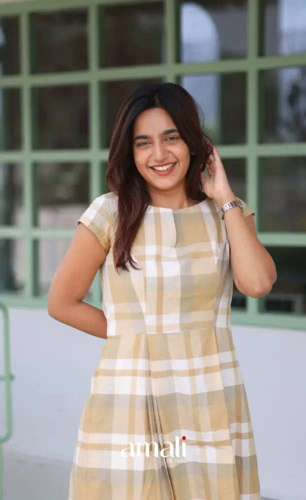 Beige Checks Indo Western Dress - salwar