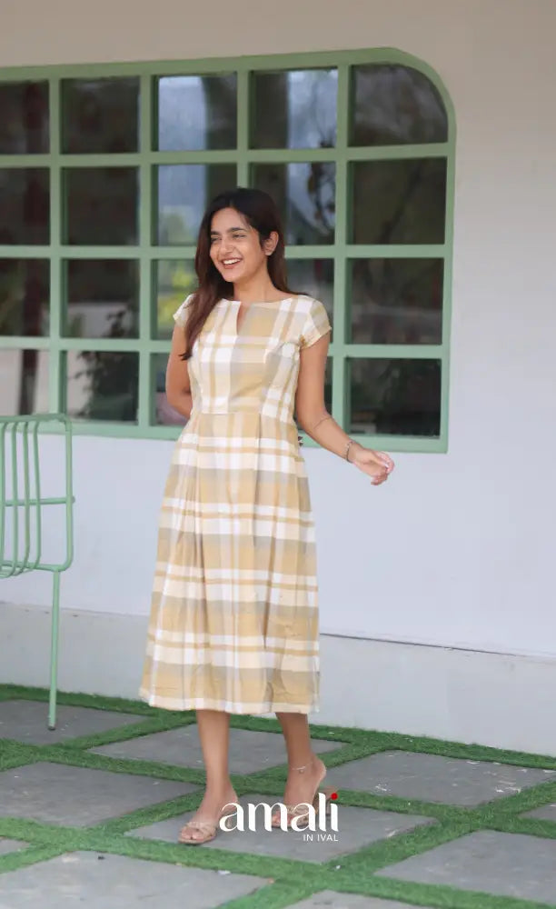 Beige Checks Indo Western Dress – Amali Salwars