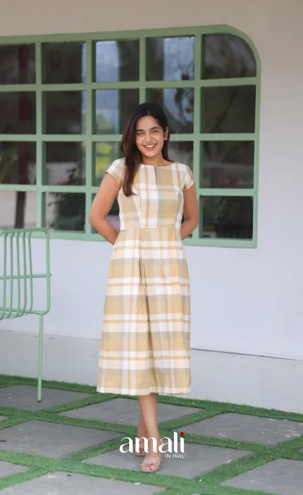 Beige Checks Indo Western Dress - salwar