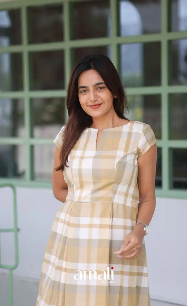 Beige Checks Indo Western Dress - salwar