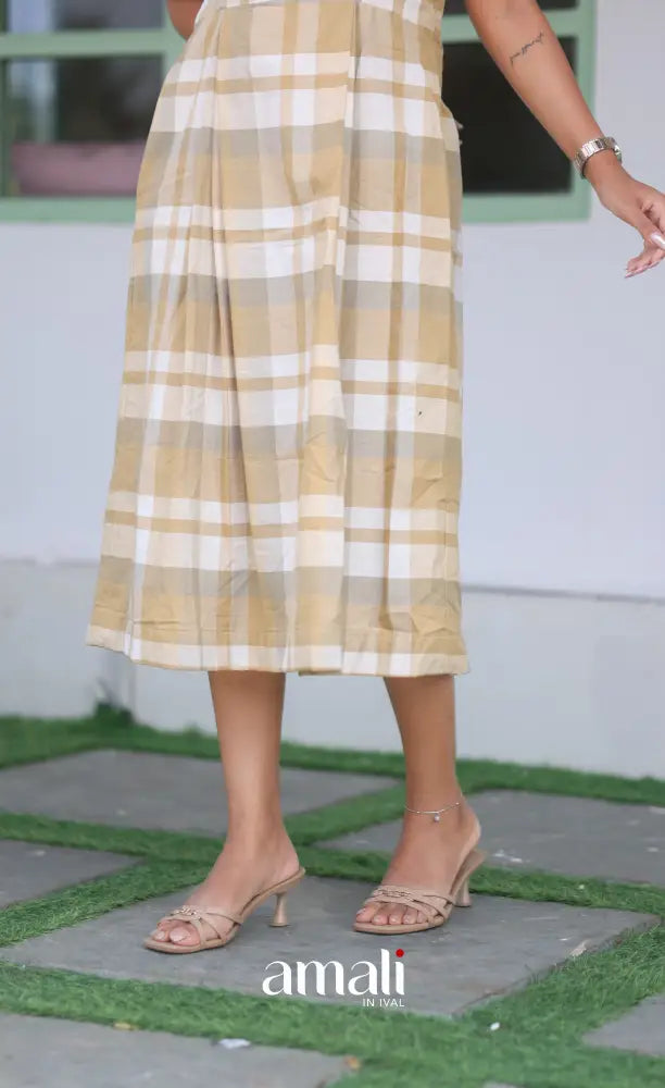 Beige Checks Indo Western Dress - salwar