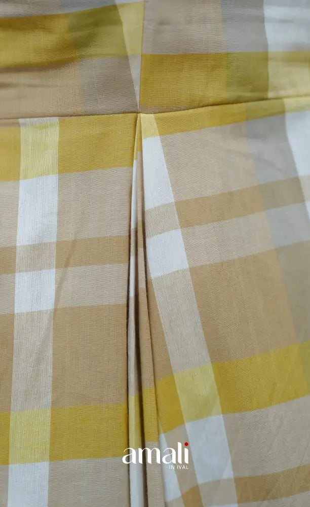 Beige & Yellow Checks Indo Western Dress - salwar