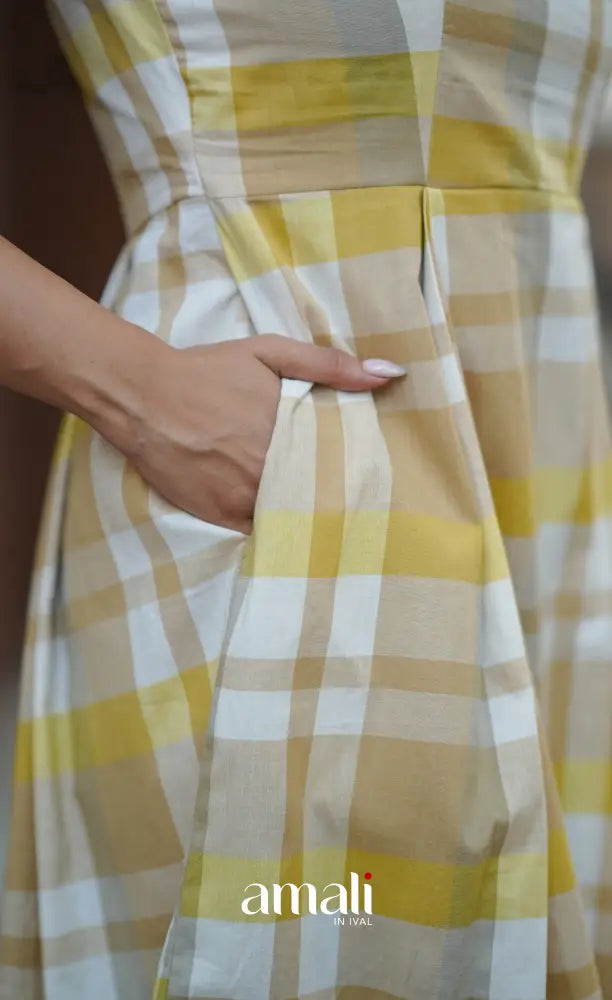 Beige & Yellow Checks Indo Western Dress - salwar