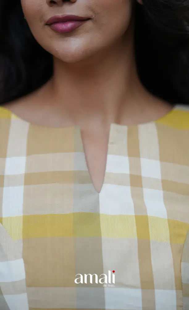 Beige & Yellow Checks Indo Western Dress - salwar