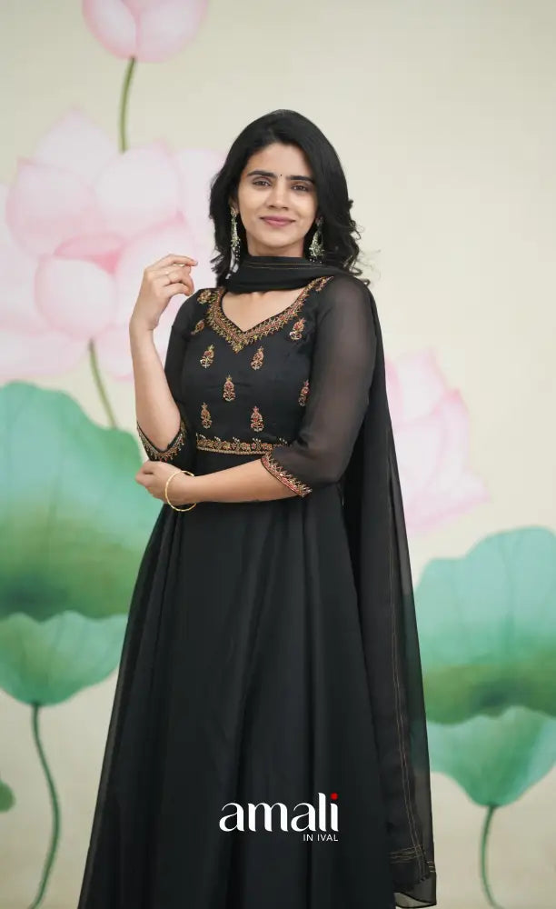 Black Aari Handworked Anarkali Anarkalis