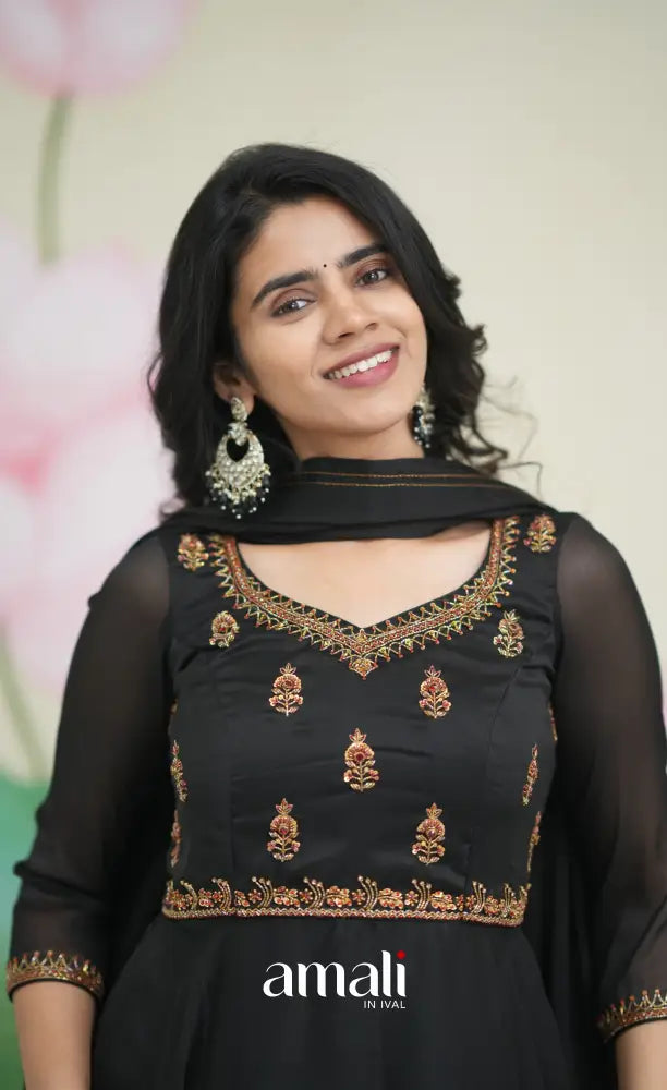 Black Aari Handworked Anarkali Anarkalis